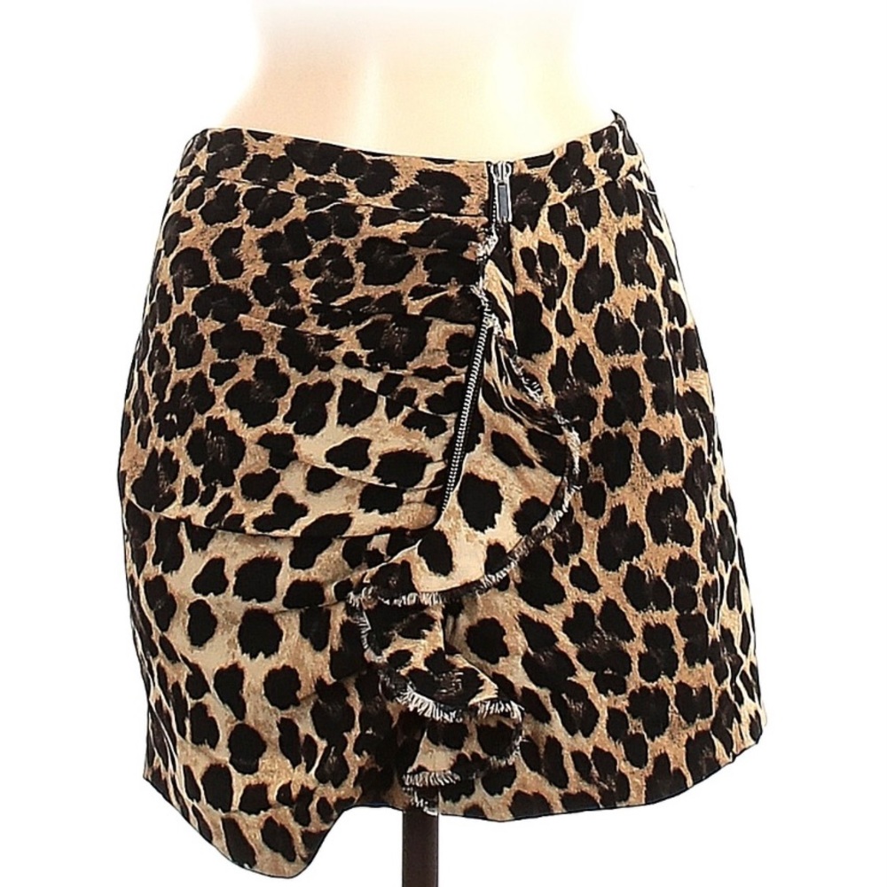 Zara Leopard Front Zip Skirt